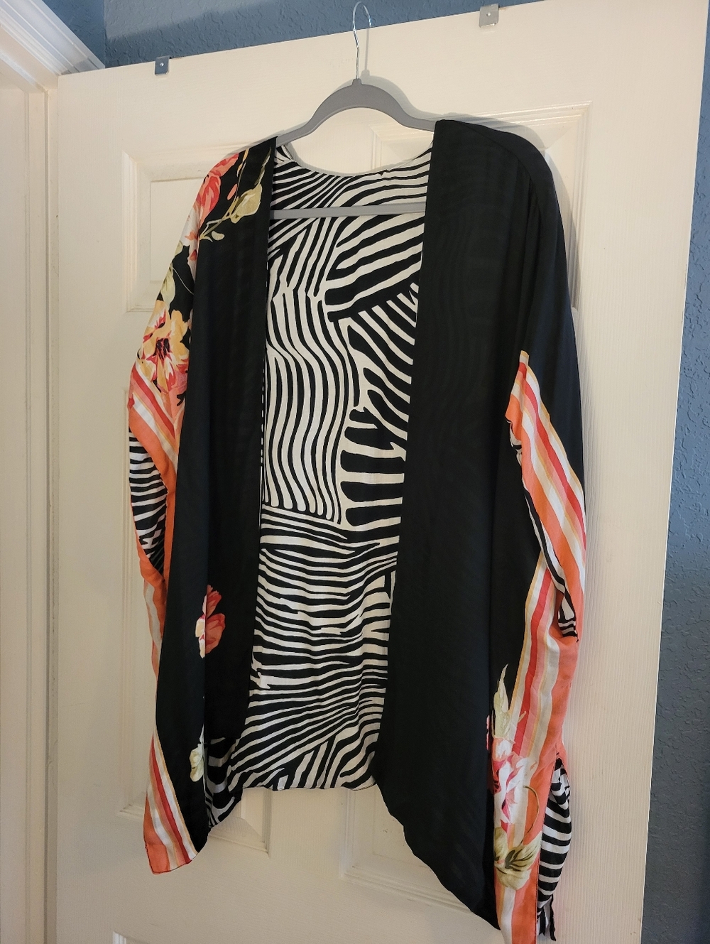 Chico's Black Zebra & Floral Swim Coverup with Coral Accents